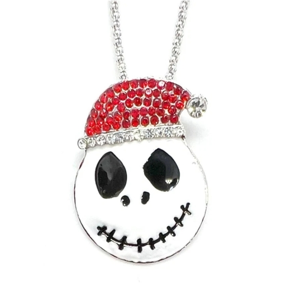 Silver plated red Crystal Jack skellington pendant necklace - Picture 15 of 15